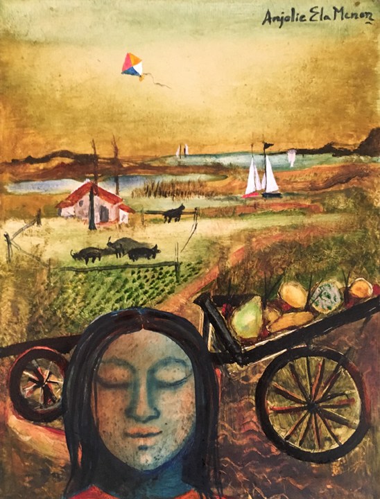 Anjolie Ela Menon,&nbsp;Landscape,&nbsp;2017,&nbsp;Oil on Masonite board, 16 x 12 in