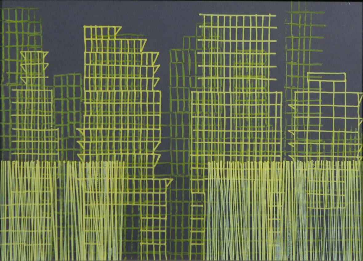 abstract drawing of a city scape on film