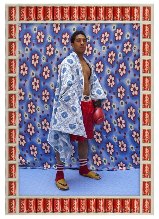 Hassan Hajjaj, Zezo Tamsamani,&nbsp;2010,&nbsp;Metallic lambda print on dibond with wood and found objects,&nbsp;53.5 x 37 in