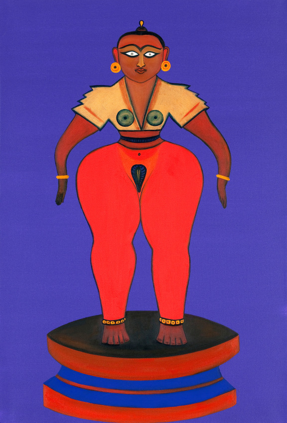 Rekha Rodwittiya,&nbsp;Nayika/Guddiya (Blue),&nbsp;2009,&nbsp;Acrylic and oil on canvas, 36 x 24 in