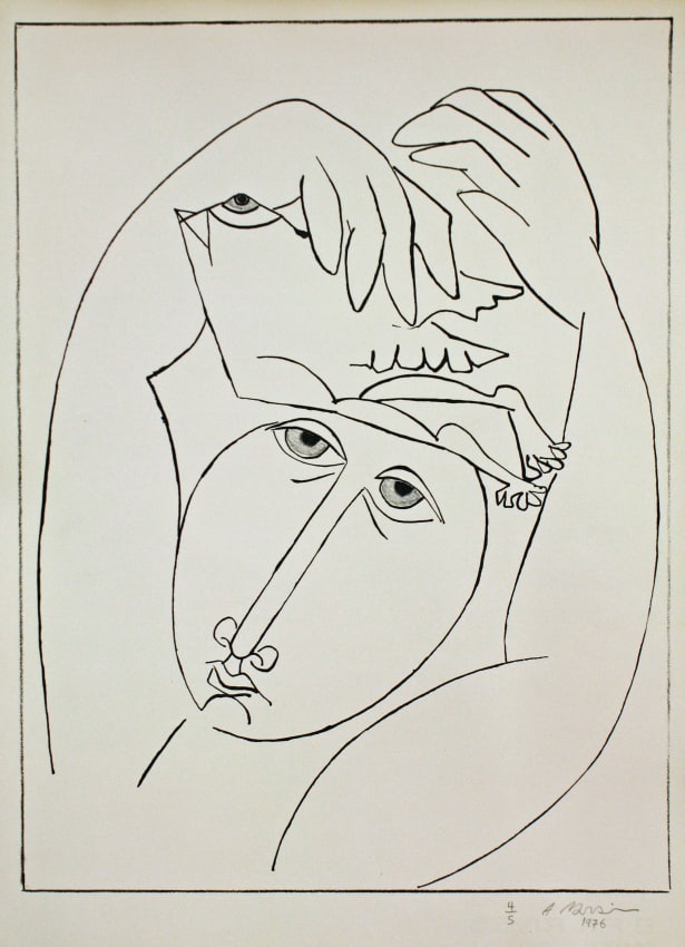 Ahmed Morsi, Untitled (Figure with Bird),&nbsp;1976,&nbsp;Lithograph,&nbsp;19.5 x 14 in