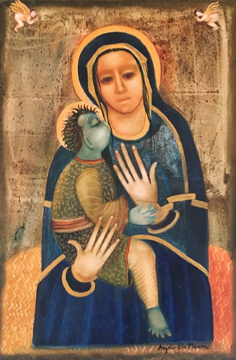 Anjolie Ela Menon,&nbsp;Divine Mothers Series: Madonna with Child,&nbsp;2017, Oil on Masonite board, 36 x 24 in