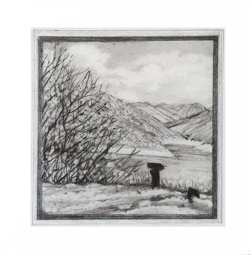 Saba Qizilbash, Isolation 6,&nbsp;2019,&nbsp;Graphite and resin on paper, mounted on wood,&nbsp;4 x 4 in