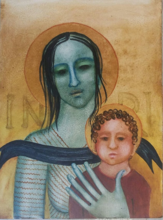 Anjolie Ela Menon,&nbsp;Madonna and Child,&nbsp;2016,&nbsp;Oil on board,&nbsp;36 x 24 in