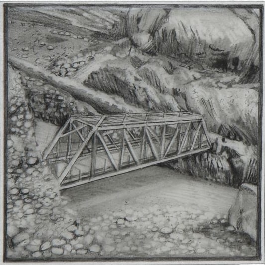 Saba Qizilbash, Crossings, 2019, Graphite and resin on paper mounted on wood, 5 x 5 in