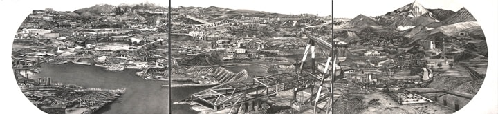 Saba Qizilbash, Jebel Ali to Gwador,&nbsp;2019, Graphite and wash on watercolor board, 15 x 60 in