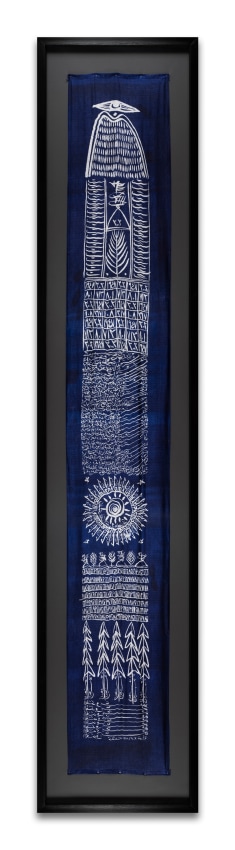 Rachid Kora&iuml;chi, From the series Les Sept Variations Indigo 17,&nbsp;2002,&nbsp;Serigraphy on Aleppo silk, ink, and paint,&nbsp;126 x 19 in