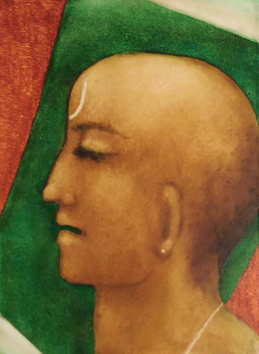 Anjolie Ela Menon, Brahmin Head, 2018, Oil on masonite board, 9 x 12 in