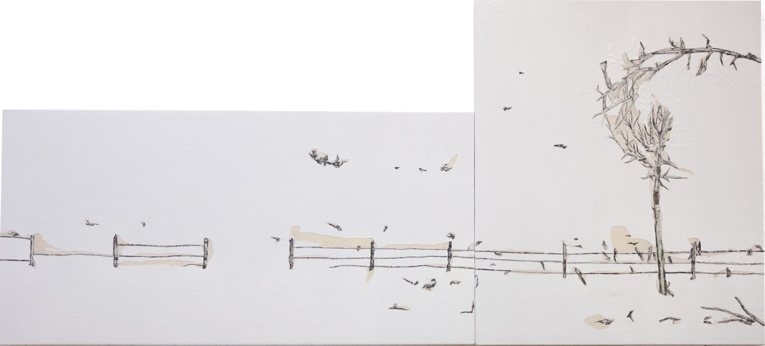 Saad Qureshi,&nbsp;Essences,&nbsp;2013,&nbsp;Mixed media on canvas, 36 x 78 in, &nbsp;
