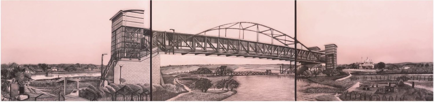 Saba Qizilbash, Kartarpur Footbridge,&nbsp;2019, Graphite and wash on watercolor board, 15 x 60 in