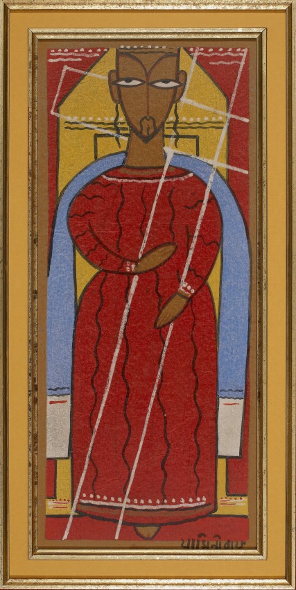 Jamini Roy, Untitled (Jesus), Watercolor on card, 13.77 x 5.9 in