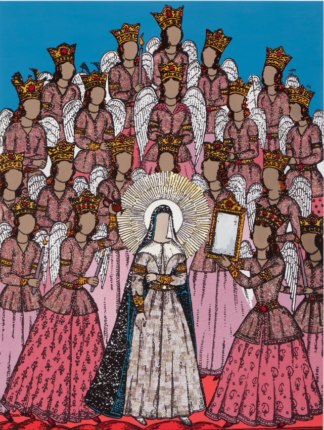 Saad Qureshi,&nbsp;Sighting the Hereafter, 2021, Acrylic, ink, paper on birch plywood, 78.74 x 59.1&nbsp;in