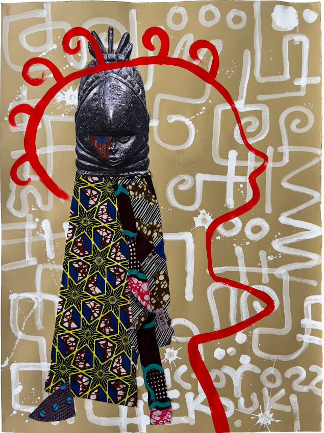 Collage of African ancestral sculpture on natural paper