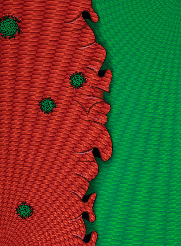 Abstract painting of a geometric vortex with holes