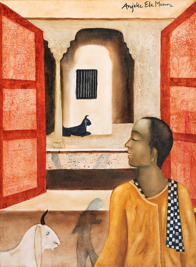 Anjolie Ela Menon,&nbsp;Haveli,&nbsp;2020, Oil on Masonite board, 48 x 36 in