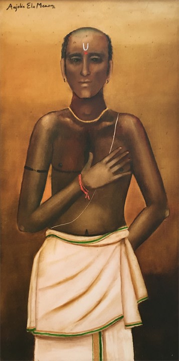 Anjolie Ela Menon,&nbsp;Brahmin Priest,&nbsp;2016,&nbsp;Oil on Masonite board,&nbsp;48 x 24 in