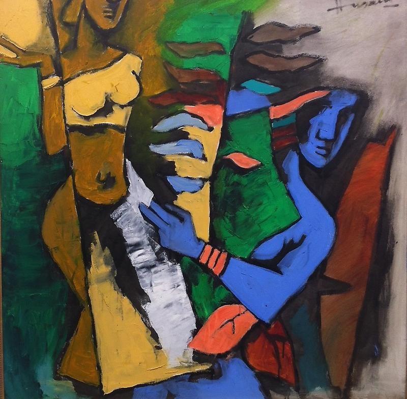 M.F. Husain UNTITLED (FEMALE AND BLUE FIGURE)