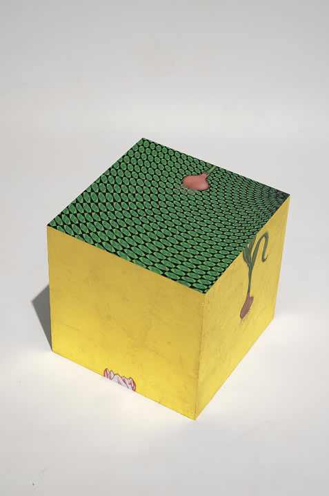 Aisha Khalid, You appear in me, I in you - III,&nbsp;2015,&nbsp;Gouache and gold leaf on paper board,&nbsp;12 x 12 x 12 in