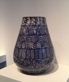 Rachid Koraichi, From the series Les Sept Stations Celestes 9, 2017, Soft-paste porcelain, blue and white oxide, 12 x 8 x 8 in