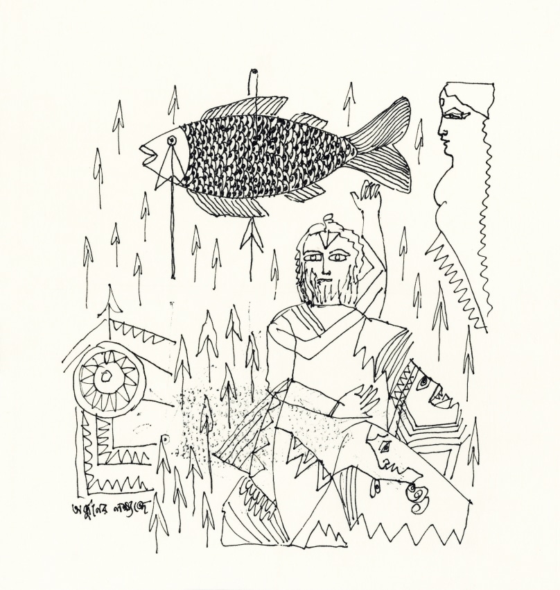 Jayasri Burman, From the Draupadi Series 16, 2017, Pen and ink on paper, 15.5 x 14.5 in