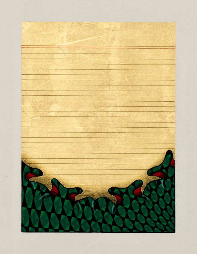 Painting of a ruffled hem vortex on wasli paper