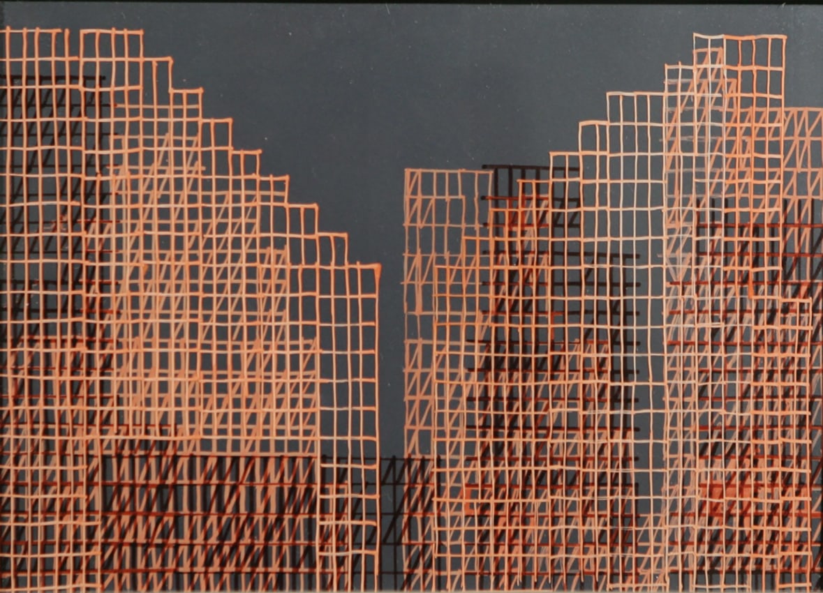 Drawing of a cityscape on film
