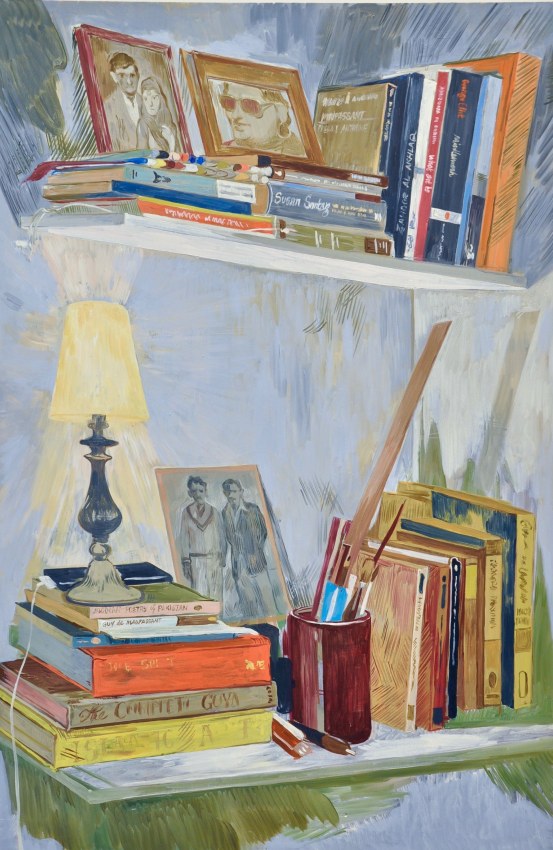 Salman Toor,&nbsp;Floating Shelf II,&nbsp;2018,&nbsp;Oil on panel, 36 x 24 in