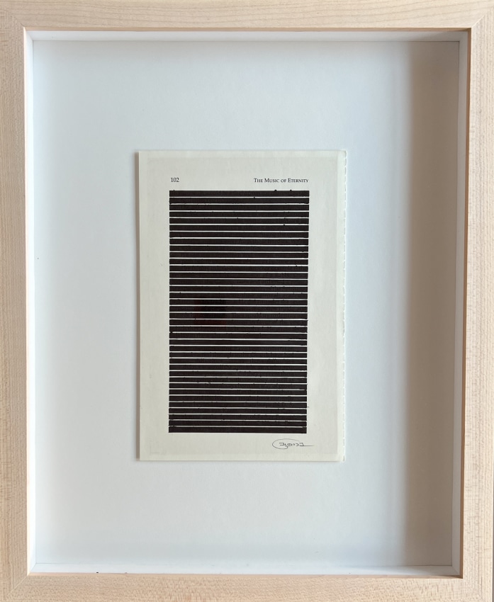 Youdhisthir Maharjan, The Music of Eternity, Scrapped text on reclaimed book page, 8.25 x 5.25 in