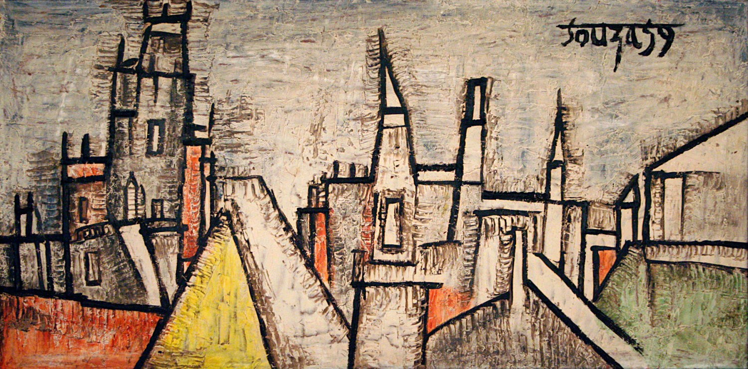 F. N. Souza,&nbsp;Spain,&nbsp;1959,&nbsp;Oil on board, 24 x 48 in, &nbsp;