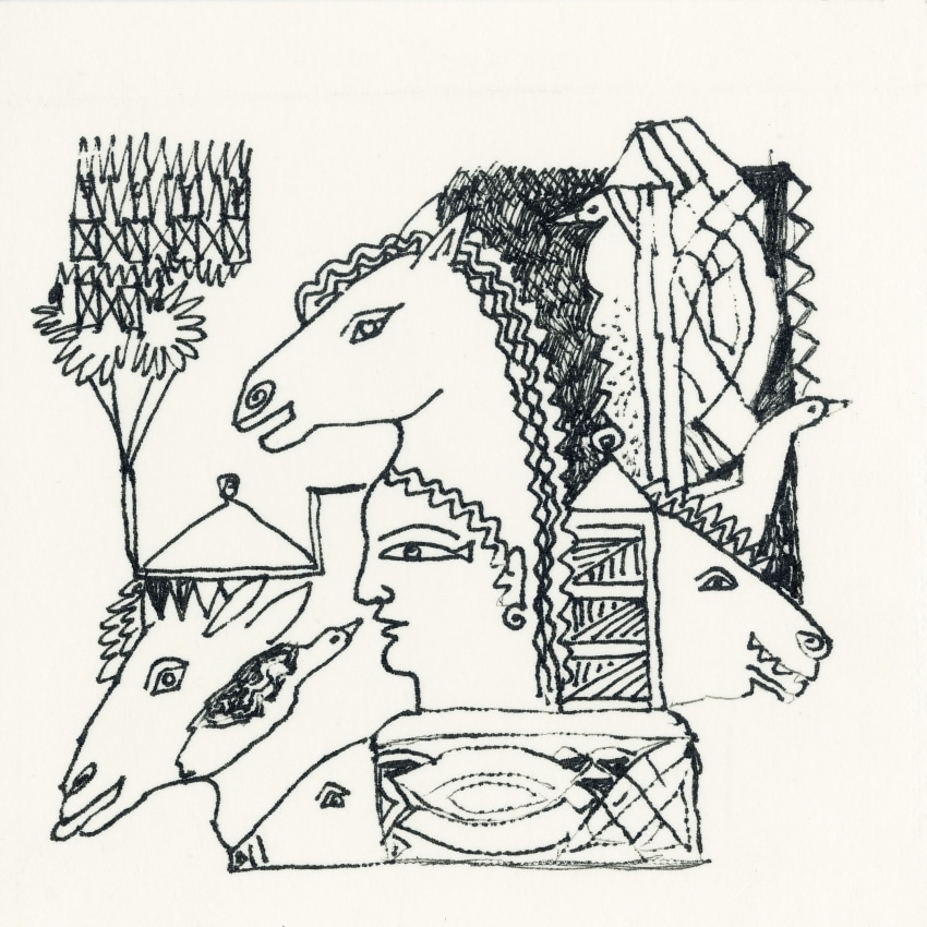 Jayasri Burman, From the Draupadi Series 14, 2017, Pen and ink on paper, 8 x 8 in