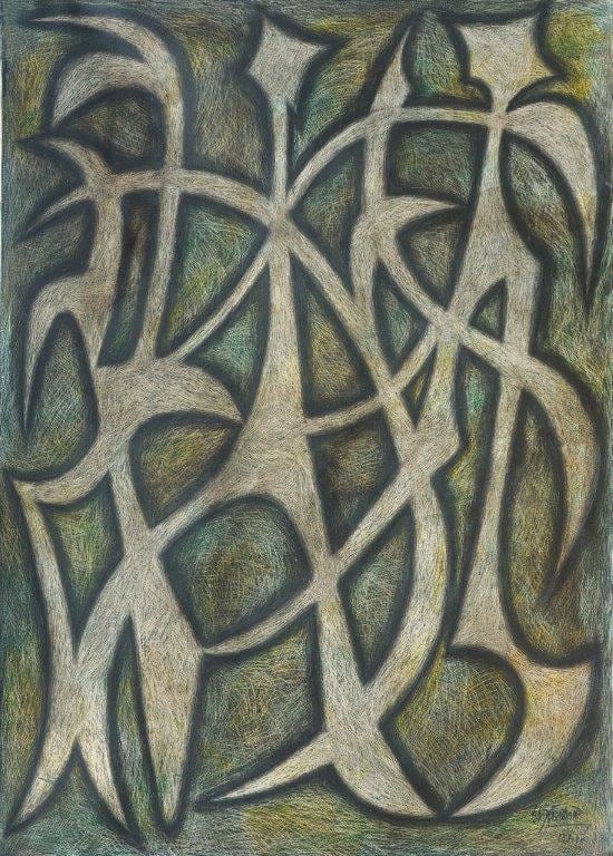 Sadequain,&nbsp;Walking in Paris,&nbsp;1967,&nbsp;Oil on canvas,&nbsp;60 x 84 in