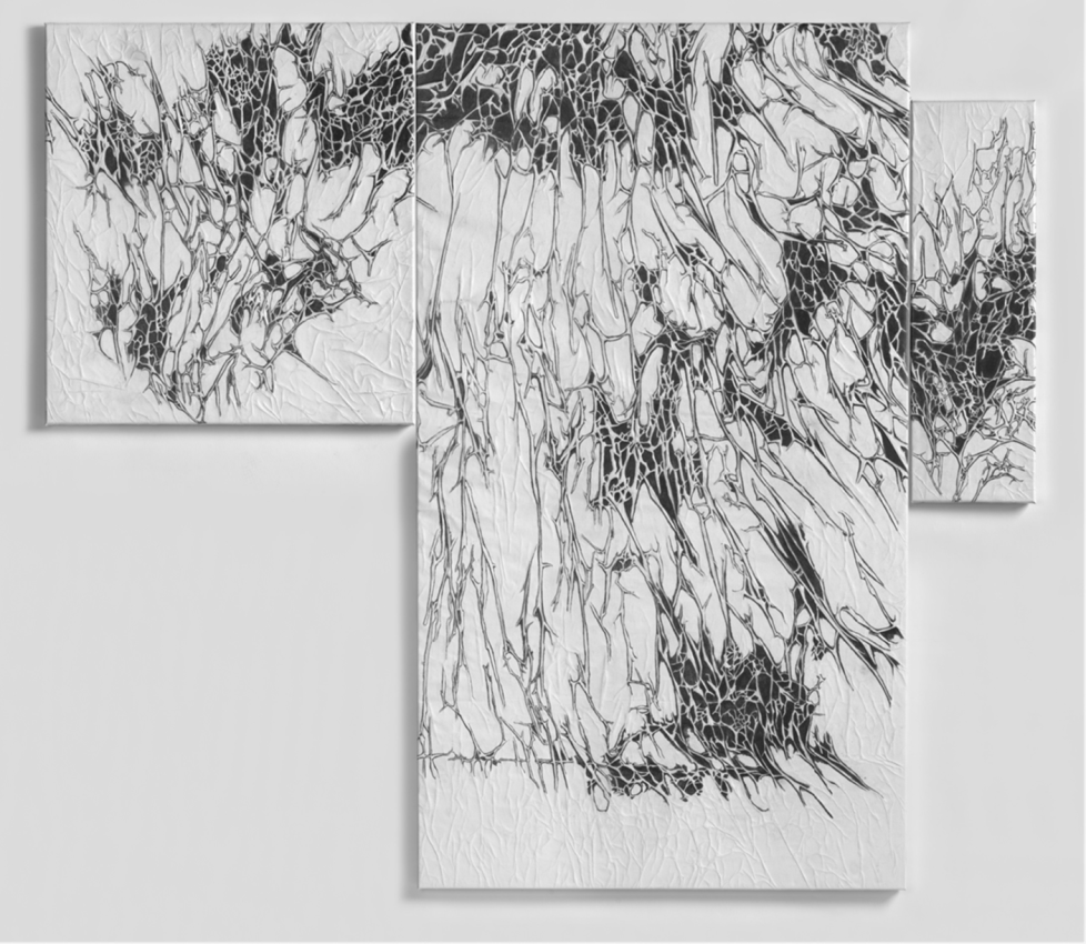 Nadia Kaabi-Linke,&nbsp;Spic and Span in June and July, 2019,&nbsp;Graphite and acrylic on paper pasted on canvas, 57 x 52.5 in