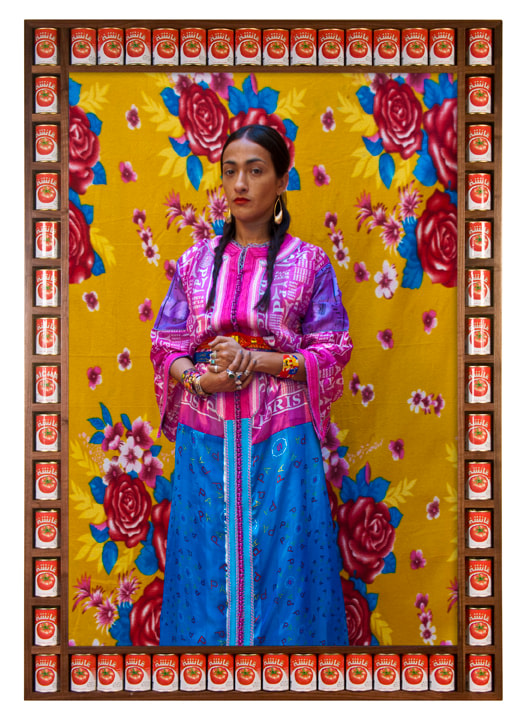 Hassan Hajjaj, Hindi Kahlo,&nbsp;2000,&nbsp;Metallic lambda print on dibond with wood and Coca Cola cans,&nbsp;50.75 x 37 in, &nbsp;