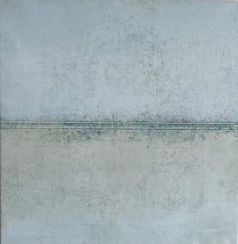 Abstract painting in silvery grey tones