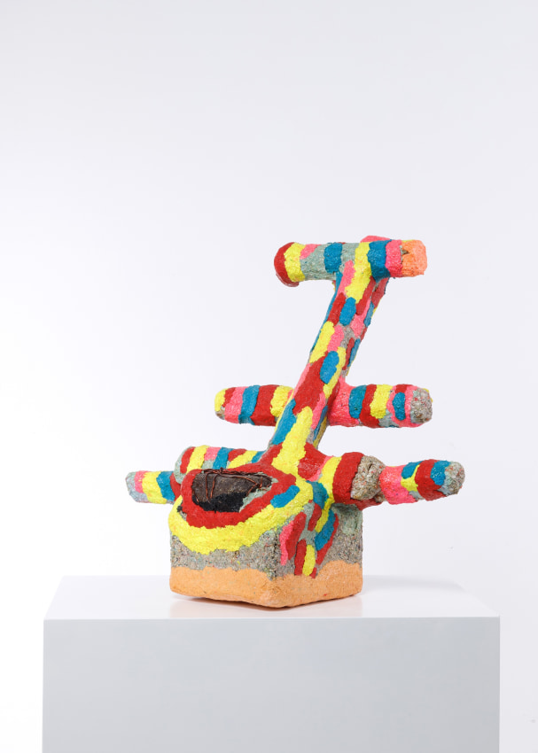 Mohamed Ahmed Ibrahim, Flowered branch,&nbsp;2018,&nbsp;Cardboard box, sliced cardboard, stone, copper wire, papier-m&acirc;ch&eacute;, 21 x 23 x 21 in