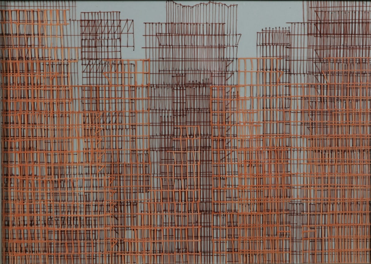 Drawing of a cityscape on film