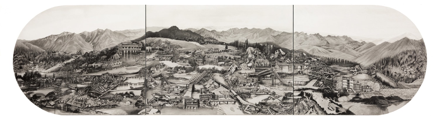 Saba Qizilbash,&nbsp;Water - Barriers,&nbsp;2017,&nbsp;Graphite and wash on water colour board,&nbsp;15 x 60 in