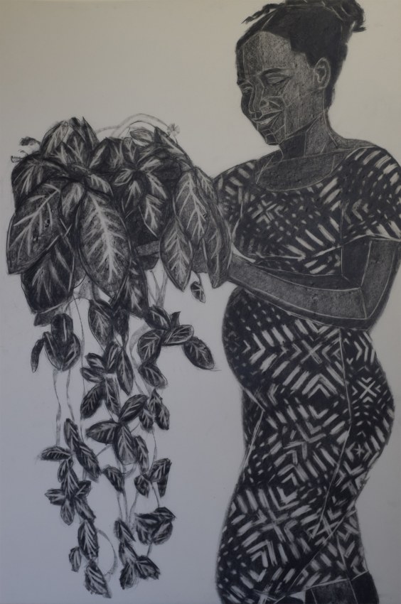 Mequitta Ahuja, Portrait at Five Months,&nbsp;2018,&nbsp;Oil-based charcoal on paper,&nbsp;36 x 24 in