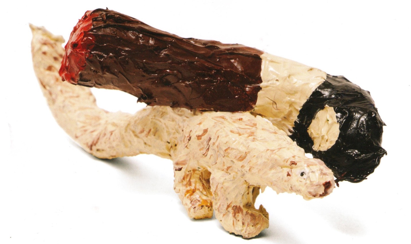 Sculpture of a mongoose carrying a severed leg