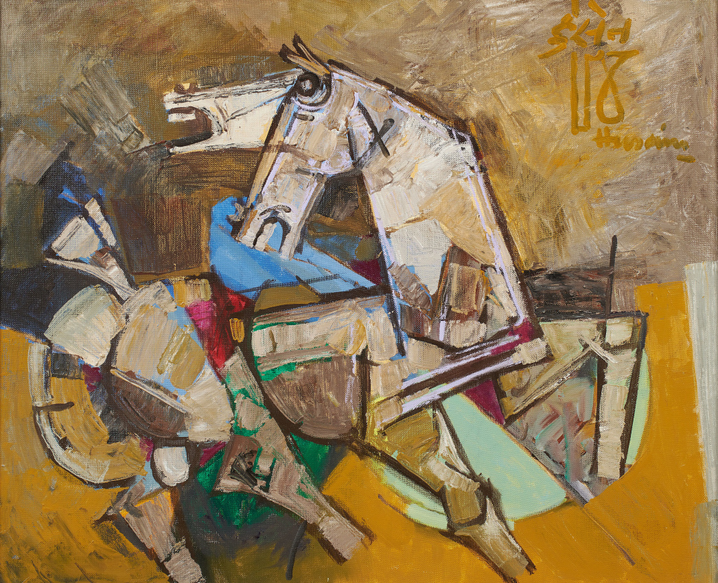Maqbool Fida Husain, Untitled (Horses), c. 1968,&nbsp;Oil on canvas,&nbsp;33 &frac12; x 42 &frac14; in (85.1 x 107.3 cm), HUSMF451