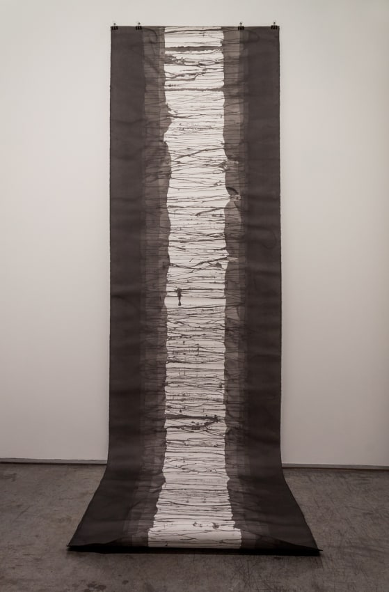 Mohammed Kazem, Experiment,&nbsp; 2016,&nbsp;Ink on paper, 157 x 45 in