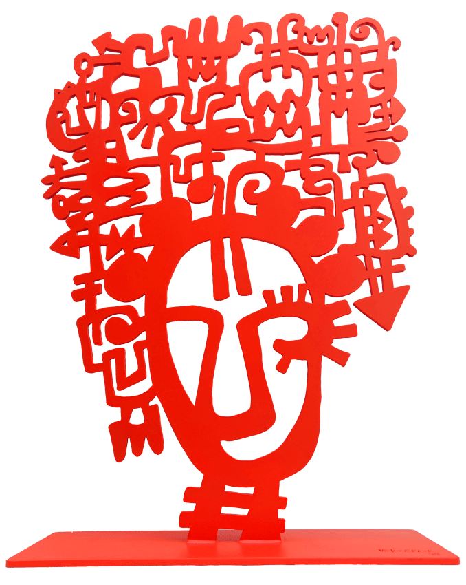 Victor Ekpuk,&nbsp;Ibibio girl, 2022, Hand painted steel, 35.4 x 26.8 in (90 x 68 cm)