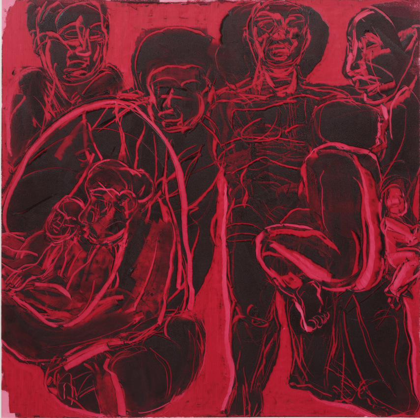 Mequitta Ahuja, Emerge,&nbsp;2020,&nbsp;Oil on polyester drafting film,&nbsp;33 x 33 in