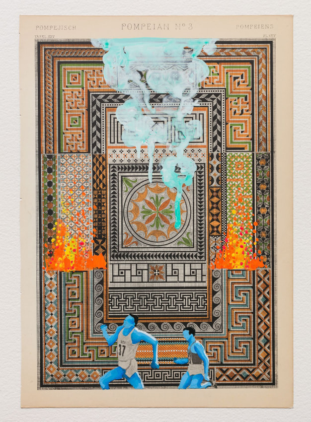 Suchitra Mattai,&nbsp;Pompeii,&nbsp;The Grammar of Ornament (1910) book page, gouache, 1960 Saturday Evening Post, 9 x 12.5 in