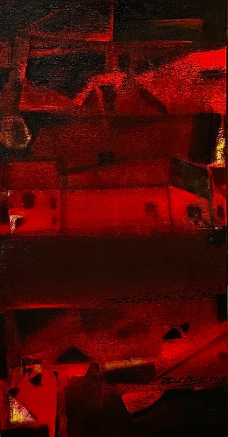 Paresh Maity, A Vibrant Morning, 2018,&nbsp;Oil and acrylic on canvas, 56 x 29 in (142.2 x 73.7 cm), MAIPA152