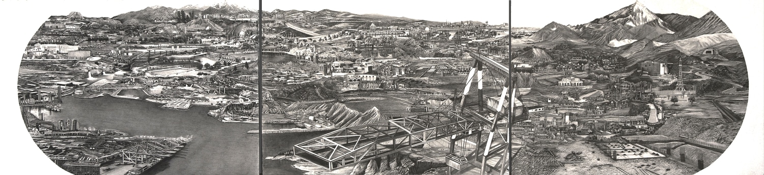 Saba Qizilbash, Jebel Ali to Gwador,&nbsp;2019,&nbsp;Graphite and wash on water color board, 15 x 60 in