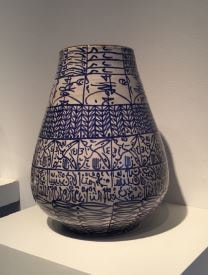 Rachid Koraichi, From the series Les Sept Stations Celestes 10,&nbsp;2017, Soft-paste porcelain, blue and white oxide, 12 x 8 x 8 in