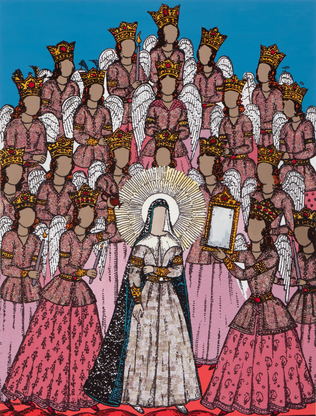 Saad Qureshi,&nbsp;Sighting the Hereafter, 2021, Acrylic, ink, paper on birch plywood, 78.74 x 59.1 in (200 x 150 cm)