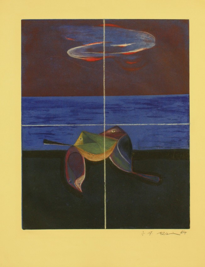 Ahmed Morsi, Birds Series,&nbsp;1984,&nbsp;Mixed media on paper, 20 x 15.75 in