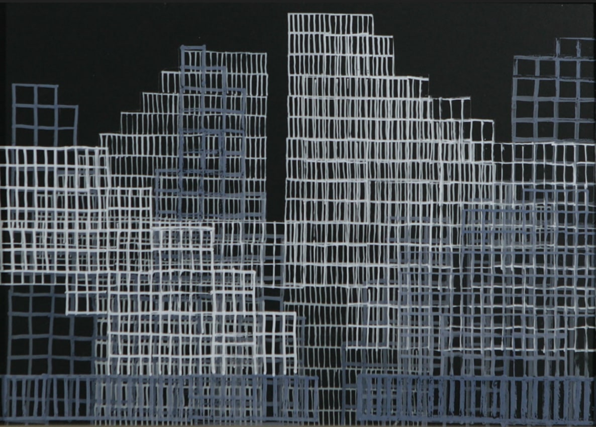 abstract drawing of a city scape on film